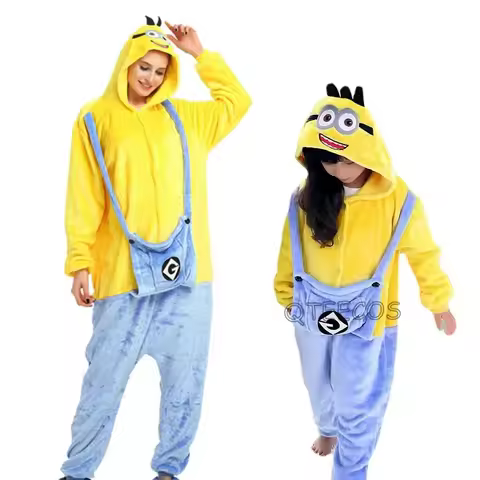 ✦2026✦Minions Kigurumi Flannel Zipper Onesie Cosplay Anime Costume Halloween Winter Pajamas Hallowee