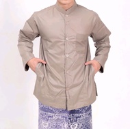 Baju koko Habib habibah lengan panjang saku samping kanan kiri warna putih Baju Muslim Lebaran koko