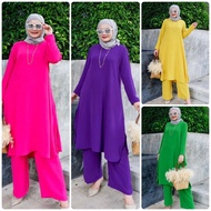 Set Muslimah Wear Baju Punjabi Blouse Sopan Labuh Muslimah &amp; Seluar Palazo Longgar Plain Fit to Plus Size