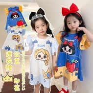 1-10Years Old Summer Dress Snow White Frozen Elsa for Girls Casual Cute with Lovely Print Kids Girl Short Sleeves Cartoon Dresses