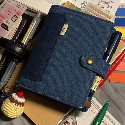 The New Deep Sea Blue Denim Hand Ledger Schedule Loose-leaf Card Book Niche Design Pocket Diary Book