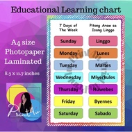 7 Days of the Week - Pitong araw sa isang Linggo Chart Laminated - Educational Learning materials