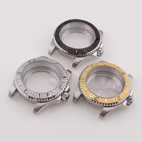 40MM Silver Yacht Master NH35 NH36 NH34 Watch Cases for Seiko Mod Automatic Mens Wristwatch Replacem