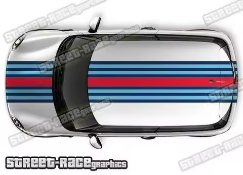 For 1Set Mini Martini style racing stripes bonnet & roof stickers graphics Cooper