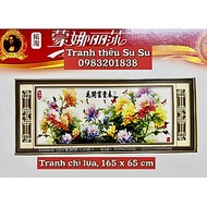 Tranh thêu chữ thập chỉ lụa thêu Hoa mẫu đơn HH0565, kích thước 165 x 65 cm