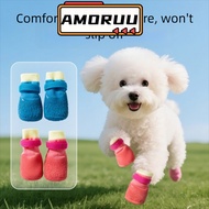 AMOR12UU 4Pcs/Set Dog Shoes, Anti-dirty Waterproof Puppy Mesh Shoes, Cute Non-slip Breathable Wear R