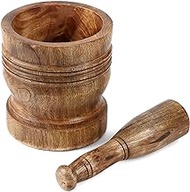 CLEENTABLE Mango Wood Mortar and Pestle Perfect for Grinder for Herbs, Garlic, Walnut Spices &amp; Kitchen Essentials Usage - Slow Brown