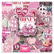 50PCS Cute Pink Coin Money Currency Stickers For Kids Cartoon Laptop Graffiti Waterproof Sticker