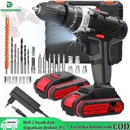 ORIGINAL Mesin Bor Alat-alat Listrik Bor Listrik + Baterai + Charger 36V Tanpa Kabel Bor Listrik Bor