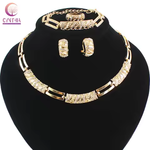 CYNTHIA African Beads Jewelry Sets Charming Dubai Gold Plated Crystal Trendy Classic Designs Costume