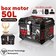 50L Large Capacity Rear Motorcycle Box Fits 2 Waterproof Helmets Universal Motorcycle Luggage Top Bo