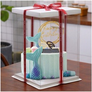 High Transparent Cake Box 6 inch 2 Tiers Heighten kotak hantaran birthday gift packaging White Base