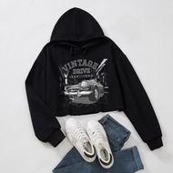 Zayden Fashion - Women's Sweater Korean Style Crop Hoodie VINTAGE DRIVE Fleece GC-090