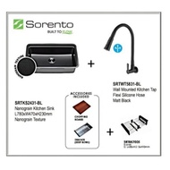 Sorento SRTKS2431-BL Nanograin Texture Kitchen Sink Black + SRTWT5831-BL Flexible Hose Wall Mounted 