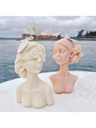 女孩肖像蠟燭模具3D閉眼和蒙眼女孩矽膠模具，製作蠟燭DIY香薰裝飾樹脂石膏黏土身體模具