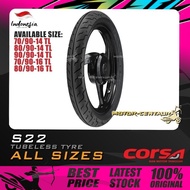 TAYAR MOTORSIKAL CORSA S22 TUBELESS TYRE 70/90-14, 80/90-14, 90/90-14, 70/90-16, 80/90-16