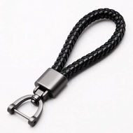 GANTUNGAN KS98 Premium Leather Key Chain Car Motorcycle Key Strap STRAIGHT - Black