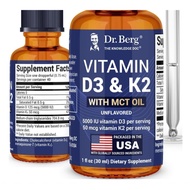 Dr. Berg Vitamin D3 & K2 Liquid Drops with MCT Oil - D3 K2 Supplement 30ML