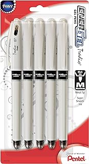 Pentel EnerGel Tradio Pearl Liquid Gel Pen, 0.7mm, Medium Line Capped, Black Ink, 5 Pack (BL117WBP5A)