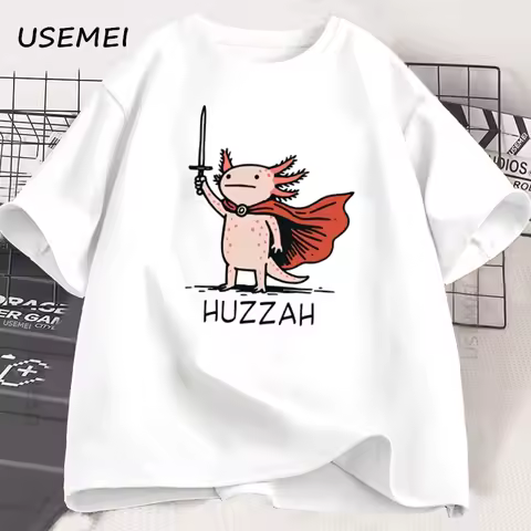 Funny Huzzah Axolotl Meme T Shirt Mexico Short Sleeve Round Neck Tshirt Oversized T-shirt Streetwear