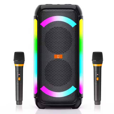 JYX Karaoke Speaker with 2 Wireless Microphones,Portable Bluetooth, DJ Lights, Powerful Sound with S