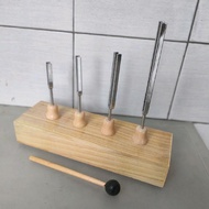 4 pieces of tuning forks with frequency holder box c 128 c 256 c 512 c 1024 hz