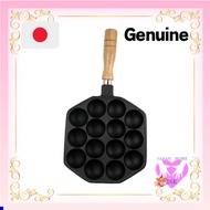 Ikenaga Iron Works Takoyaki Plate 14 Holes Wooden Handle IH / Gas Compatible Snack Gourmet Manmaru P