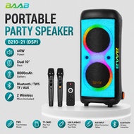 BAAB 60W PARTY SPEAKER DUAL 10" BASS SPEAKER WITH 2 MICROPHONE 8000mAh BATTERY KARAOKE TWS AUX B210-