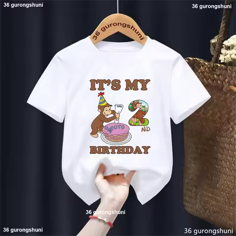 2025 It'S My 1st/2nd Birthday Curious George Printed Tshirt Girls/Boys Happy Birthday Gift Party Kid