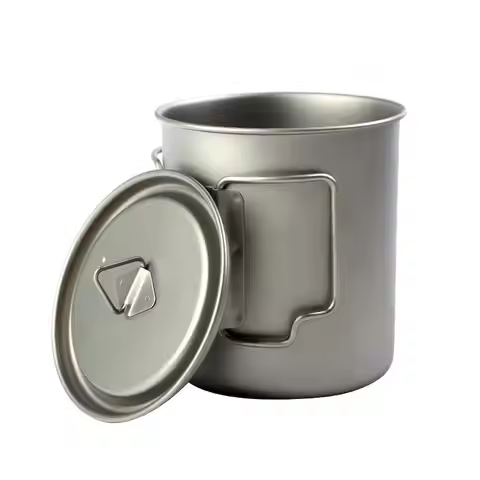 Camping Titanium Cups 450ml 550ml 650ml 750ml Ti Cups Cooking Pot Ultralight Folding Handle