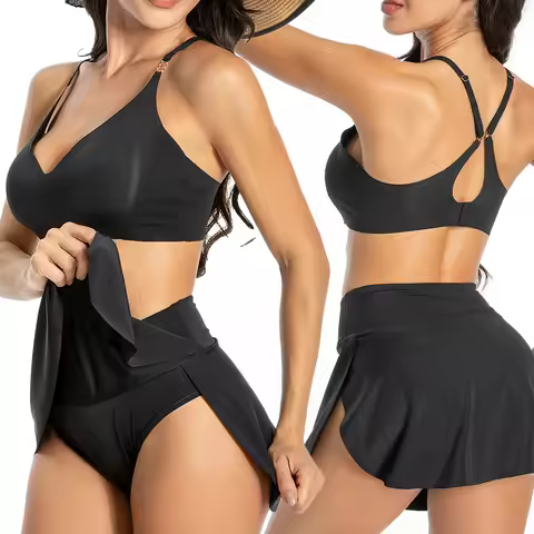 Women Period Swimming Skirt With Safety Panty Swimwear High Waisted Black Bikini Bottom Vintage Skir