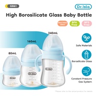 AVINIE＆ Dr.isla Glass Bottle BPA&BPS Free Wide Neck Anti Colic Botol Susu Baby- Blue/Pink (80ml/160m