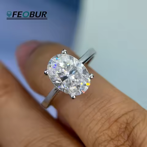 GRA Certified 1-4CT Oval Moissanite Ring for Women 925 Sterling Silver Plated 18K Lab Diamond Engage