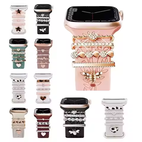 Shiny Metal Charms Watch Band Decorative Ring For Apple Diamond Ornament For iwatch Bracelet Silicon
