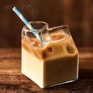 D0512-ins Glass Drink Cup Milk Cup Microwaveable Heat-Resistant Glass Creative Milk Carton Glass Cup