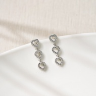 Ar-Kang Collection** AKE2434 ต่างหูเงินแท้ ลายหัวใจ 3 ดวง ประดับพลอย White CZ Pink CZ Ruby ชุบ Rhodi
