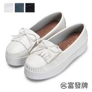 Fufa Shoes [Fufa Brand] Leather Fluency Thick-Soled Lazy Casual Flat Black Girls Slip-On White Shoes|