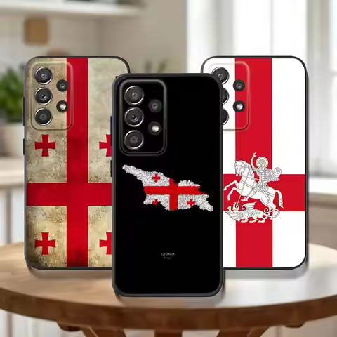 Georgia Flag Phone Case For Samsung Galaxy A73,31,32,72,41,53,52,71,22,5G,Note,J7,8,9 Soft Black Cov