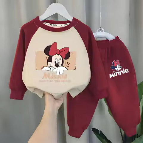 Disney Spring/autumn Children's Clothes Sets Minnie Printed Girls Sweatshirt Set Kids Casual O Neck 
