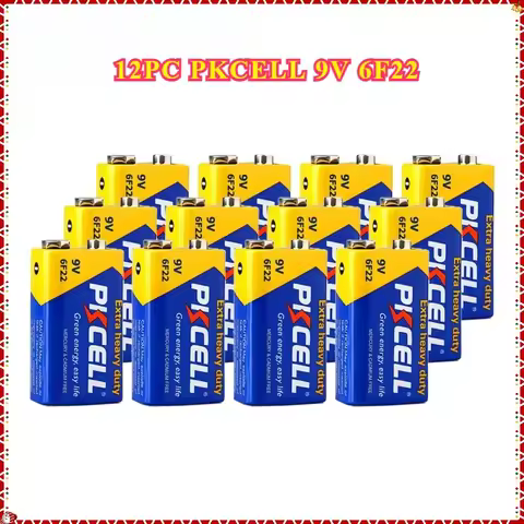 12PC PKCELL 9V 6F22 9 Volt Battery Equal to CR9V ER9V 6LR61 batteries Extra heavy duty Carbon Zinc B