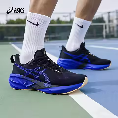 Asics NOVABLAST 5 Black Royal Blue Breathable Mesh Lightweight Cushion Marathon Running Shoes 1011B9