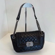 香奈兒/Chanel Leboy Tote 黑銀肩背包