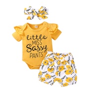 0-18 Months 3PCS baju budak perempuan Set Nightgown Romper Newborn Baby Clothing Ruffle Short Sleeve Floral Tops + Pants With Headband Summer Cotton Lovely Outfit Baju Kanak Kanak Perempuan