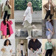 Kemeja Linen Oversize Wanita Terbaru Terlaris Termurah Korean Style Ootd Aesthetic Baju Atasan Blus Cewek Pakaian Kerja Kasual Premium Polos Warna Coklat Hijau Army Hitam Putih Cream