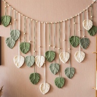 1 Pc Green Leaves Garland Macrame Wall Art Above Bed Decor Boho Home Decor Mid Century Modern Living
