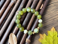 【青葱】天然岫玉 青提奶蓋 菩提根 14K包金設計款手鍊