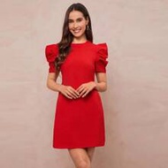 Solid Puff Sleeve Tunic Dress,Business Casual Woman Business Casual Woman Night Out Teacher Outfits 