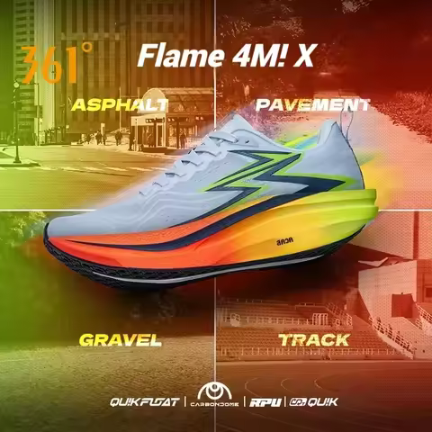 361 Degrees Flame 4.0 Mix Men's Running Shoes Breathable Carbon Plate Stable Durable Marathon Traini