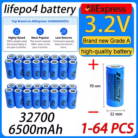 New 1-64pcs Grade A+ Cells 3.2v 32700 6500mAh lifepo4 rechargeable battery cell 5C discharge battery
