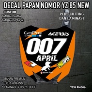 NEW YZ 85 NUMBER BOARD DECAL